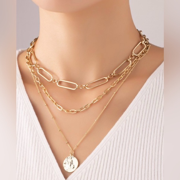 Elegant Gold Chain Triple Necklace with Pendant Set - Picture 4 of 4